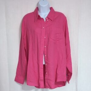 Gap Bright Pink Linen Blend Long Sleeve Button Up Shirt Size Medium